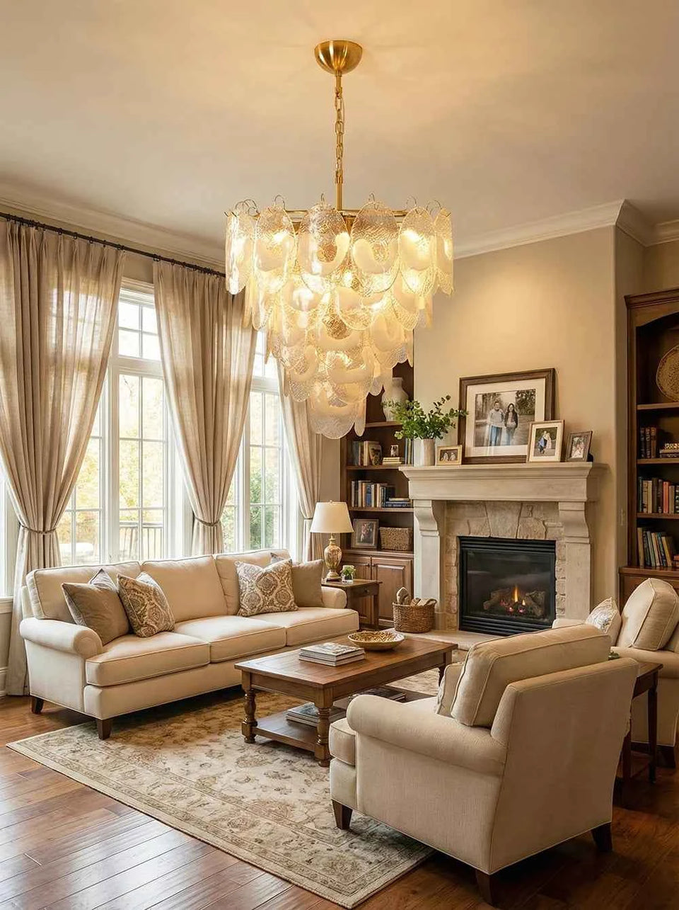 Oval Transparent Glass U Shape White Chandelier