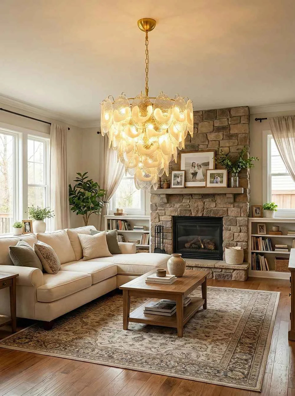 Oval Transparent Glass U Shape White Chandelier