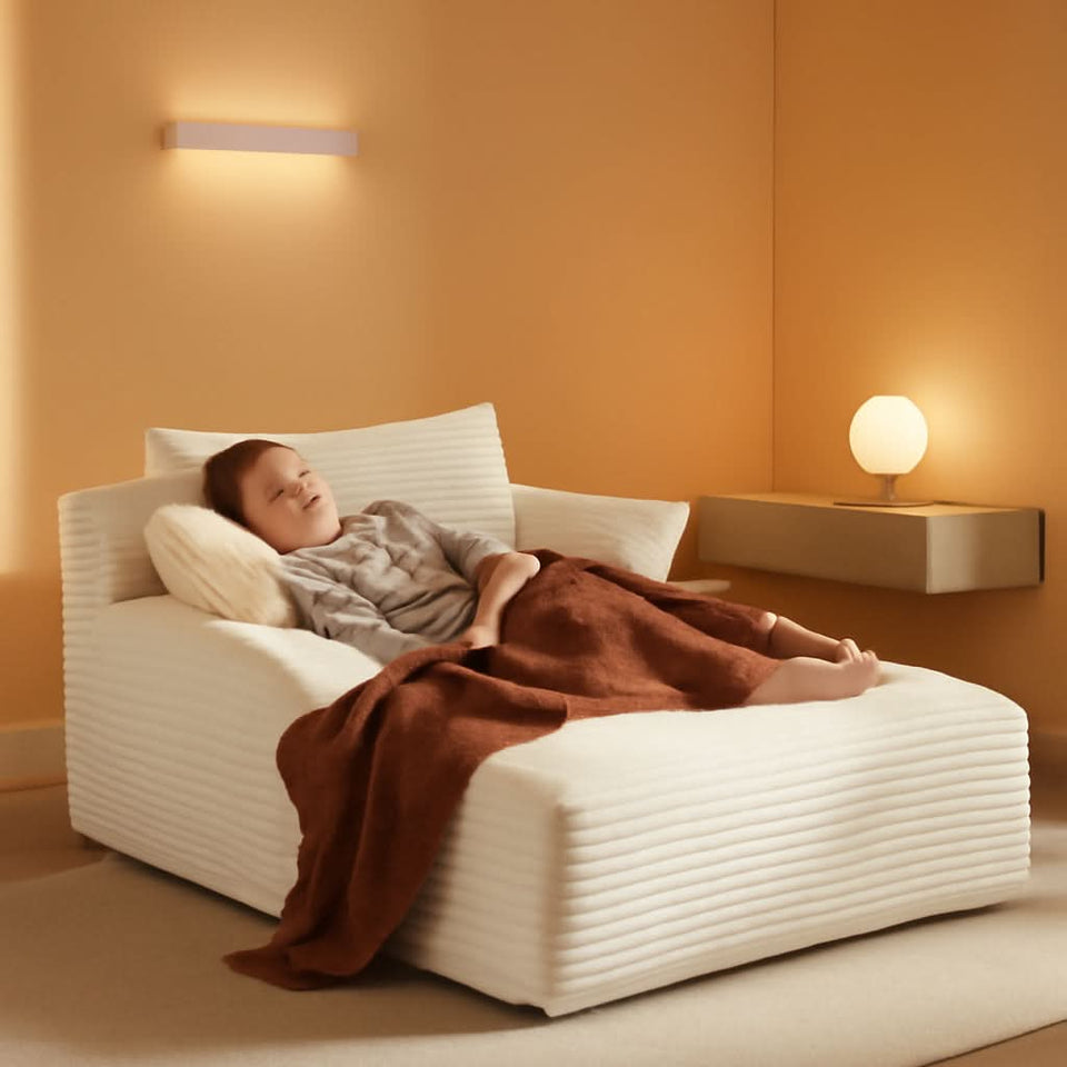 50-Inch Oversized Corduroy Chaise Lounge Chair in White with Pillows