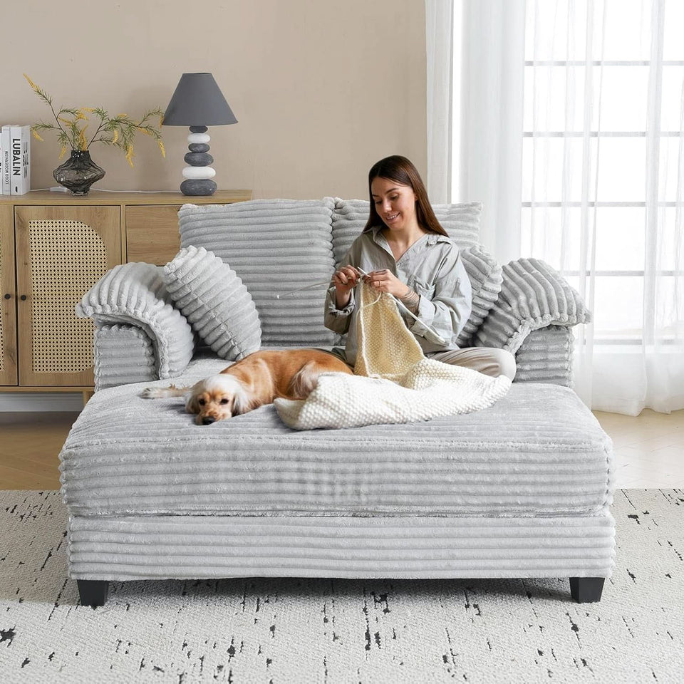 Oversized Light Grey Chaise Lounge Chair with Pillows