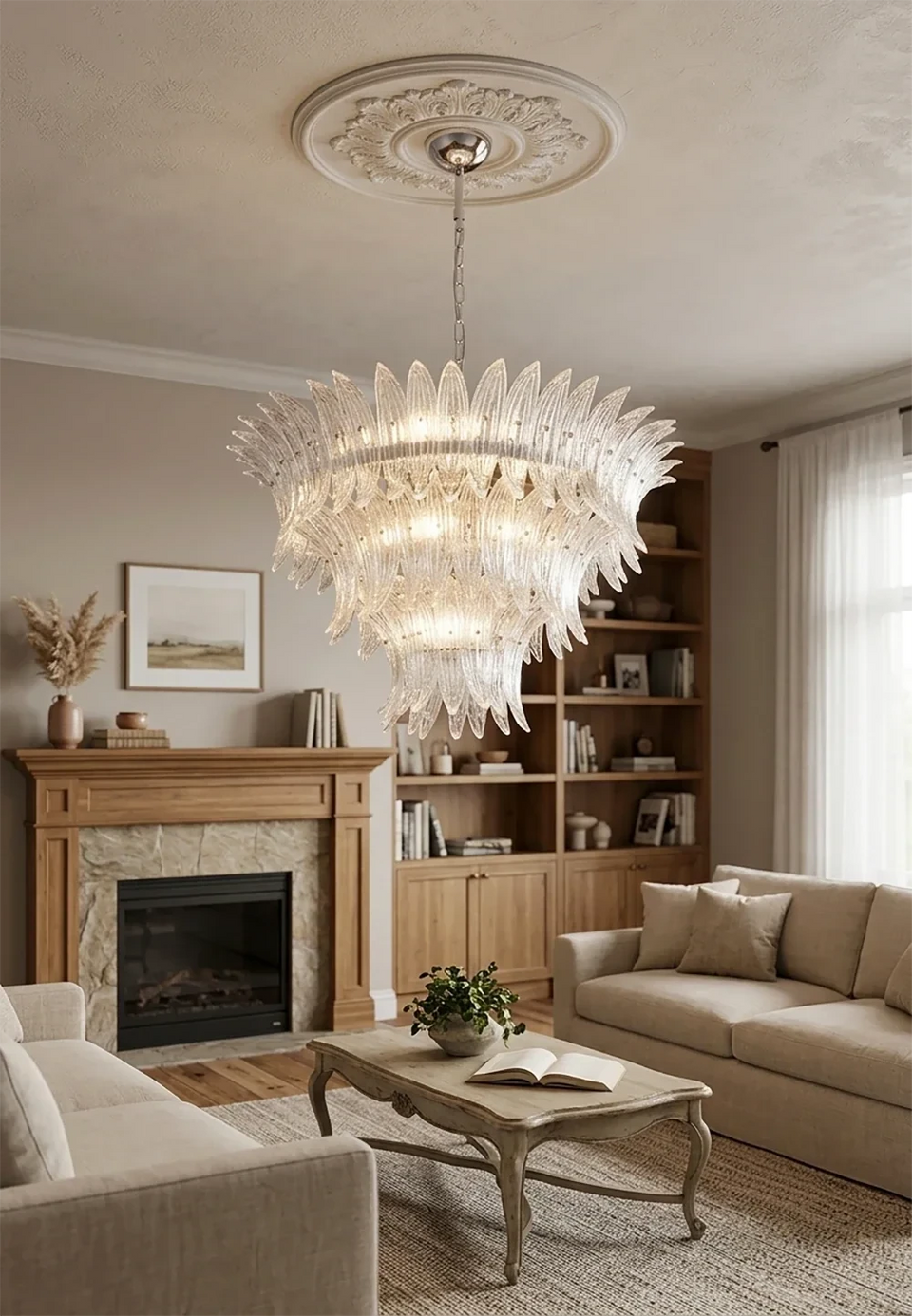 Palm Leaves Transparent Glass Chandelier