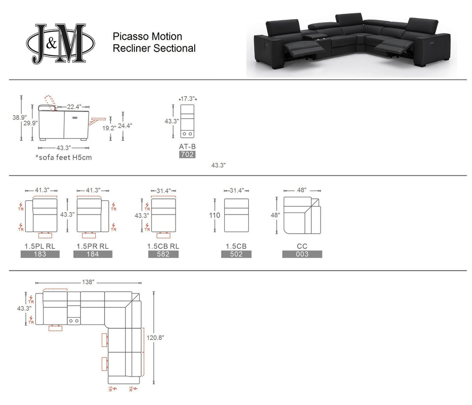 Picasso 6Pc Motion Sectional In Black