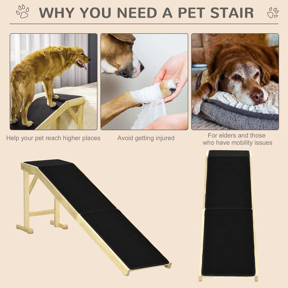 Pine Wood Pet Ramp with Non-Slip Carpet - Dog Ramp for Bed