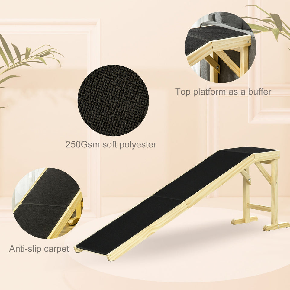 Pine Wood Pet Ramp with Non-Slip Carpet - Dog Ramp for Bed