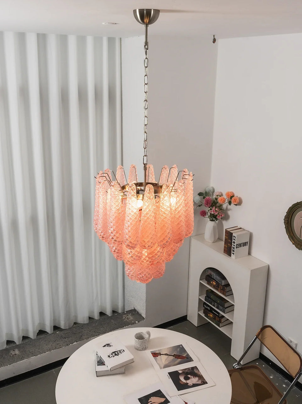 Pink Layered Dewdrop Glass Chandelier