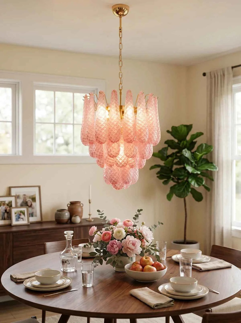 Pink Layered Dewdrop Glass Chandelier