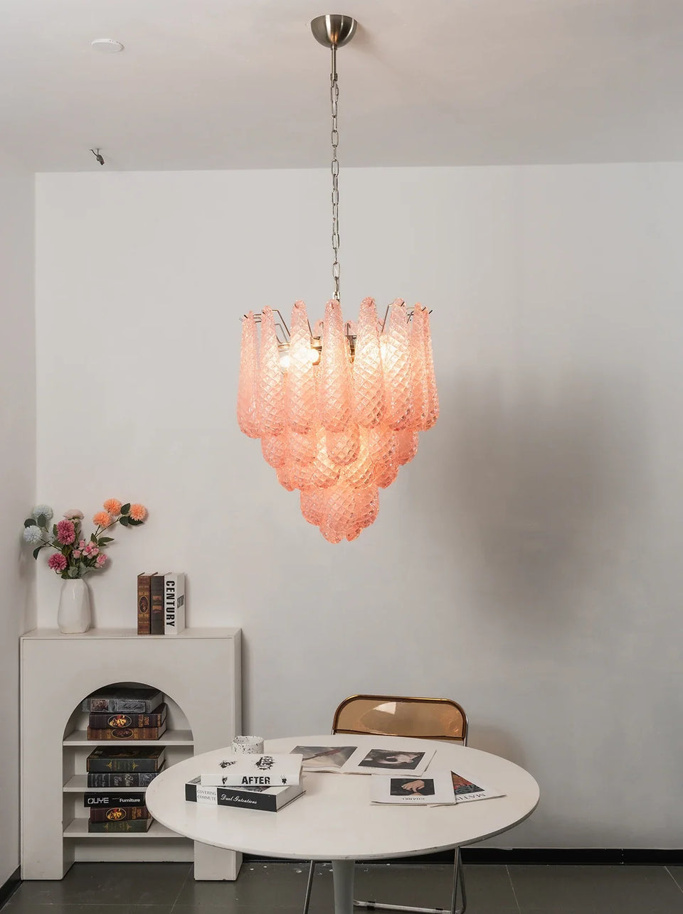 Pink Layered Dewdrop Glass Chandelier