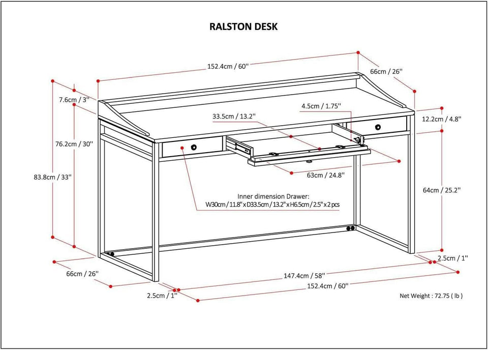 Rustic Acacia Wood and Metal Writing Desk with Drawers