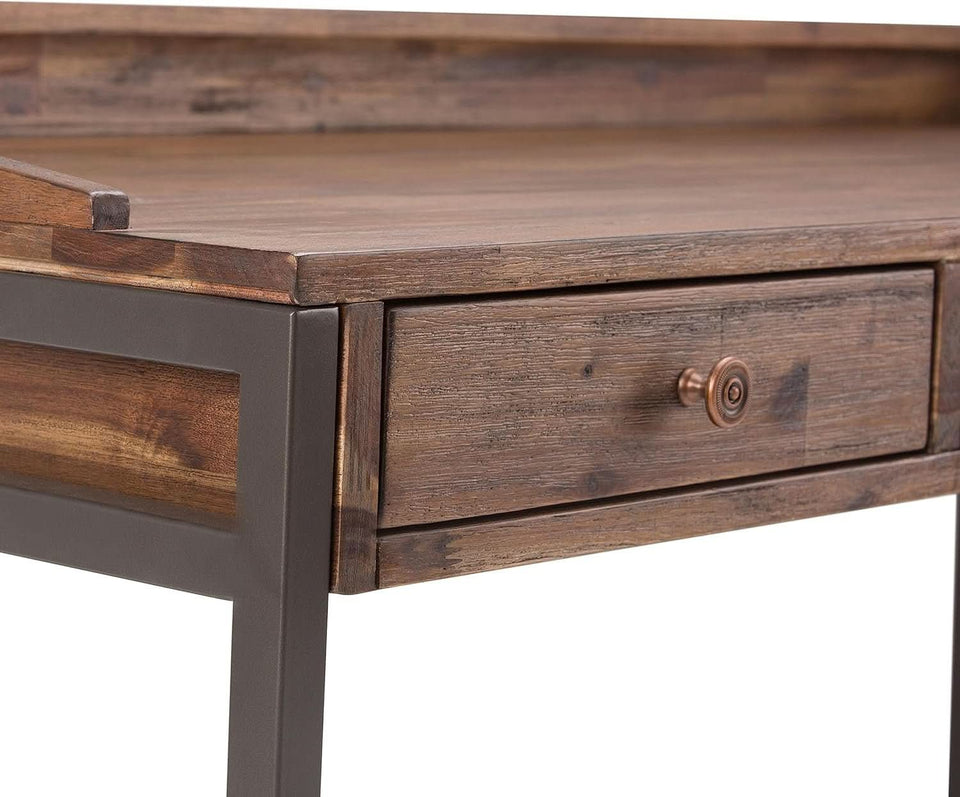 Rustic Acacia Wood and Metal Writing Desk with Drawers