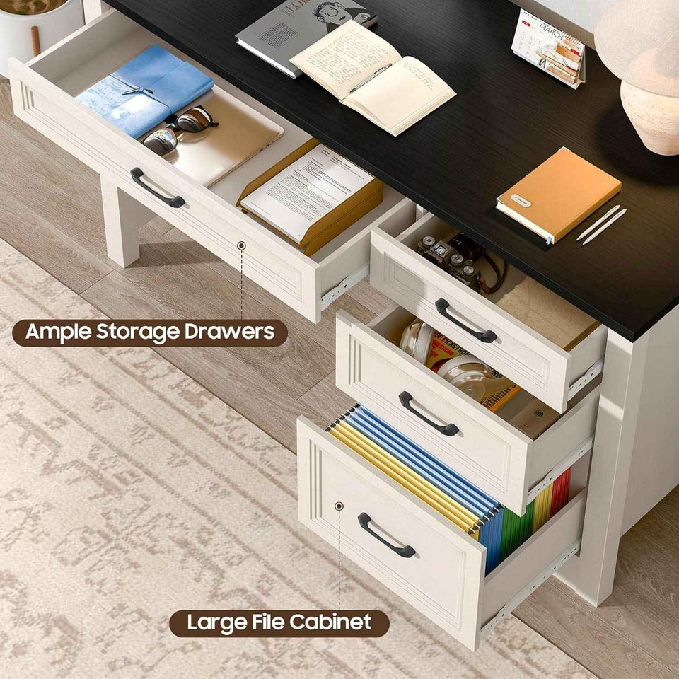Rustic Farmhouse Executive Desk with Ample Storage Drawers