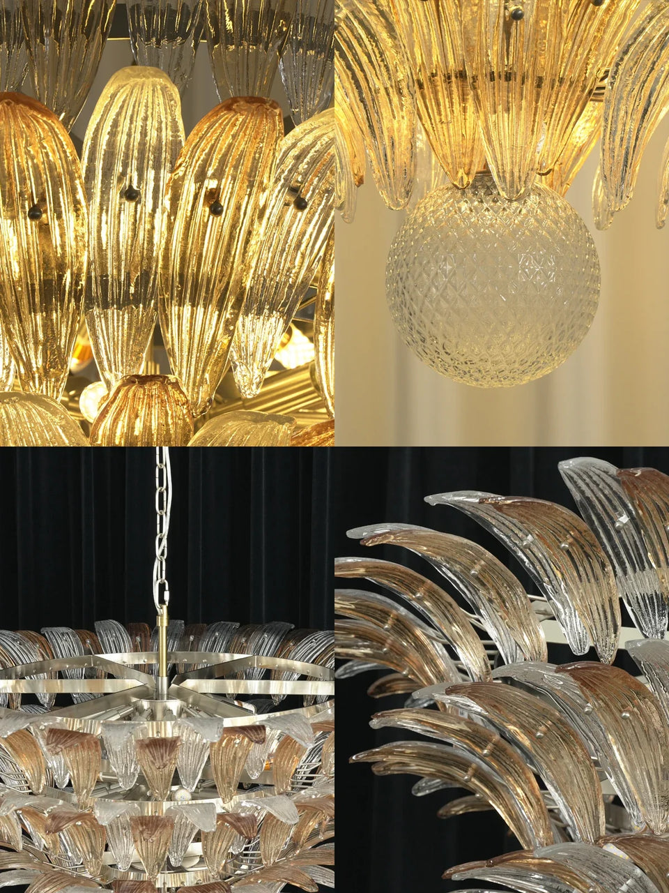 Sabal Amber Clear Glass Palm Leaf Chandelier