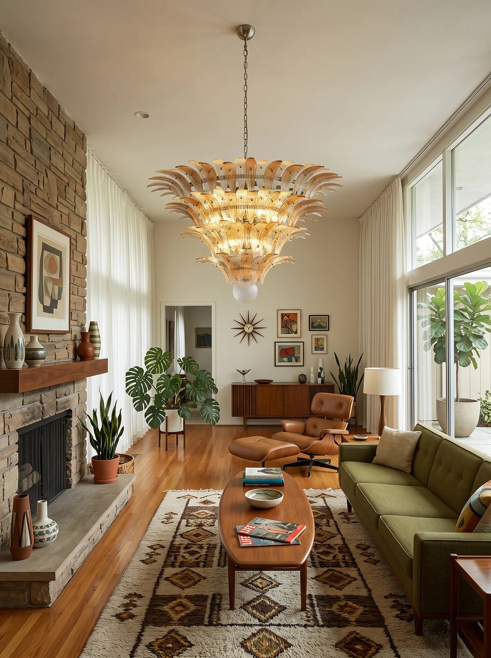 Sabal Amber Clear Glass Palm Leaf Chandelier