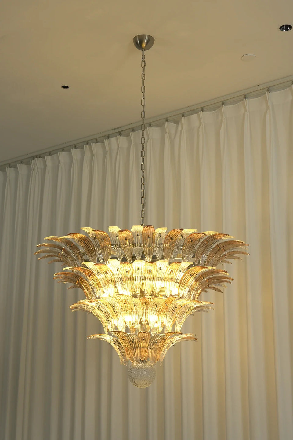 Sabal Amber Clear Glass Palm Leaf Chandelier