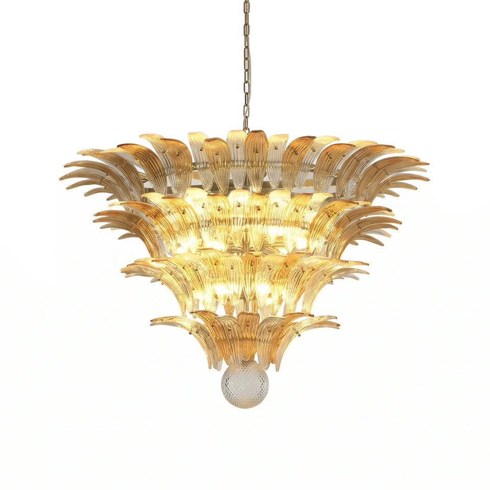Sabal Amber Clear Glass Palm Leaf Chandelier