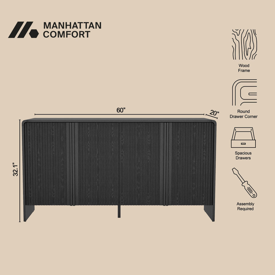 Novara 60" Sideboard in Black (4-Door)