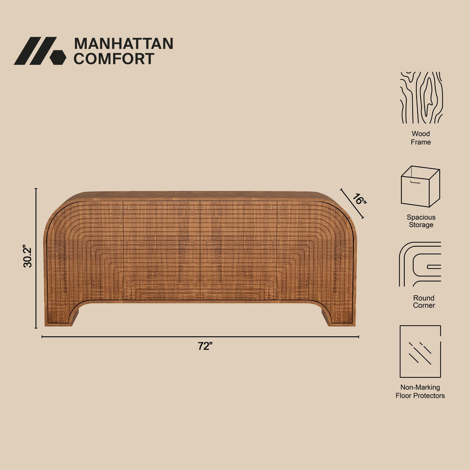 Tressa 72" Solid Wood Sideboard in Walnut (4-Door)
