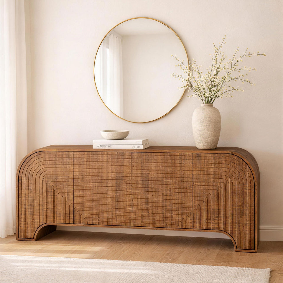 Tressa 72" Solid Wood Sideboard in Walnut (4-Door)