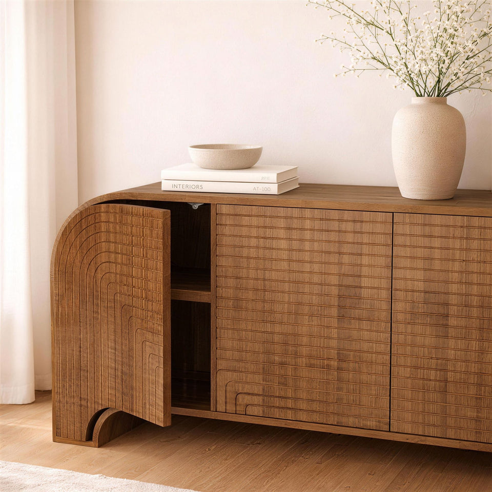 Tressa 72" Solid Wood Sideboard in Walnut (4-Door)