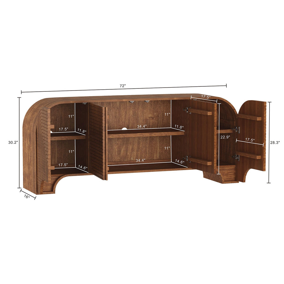 Tressa 72" Solid Wood Sideboard in Walnut (4-Door)