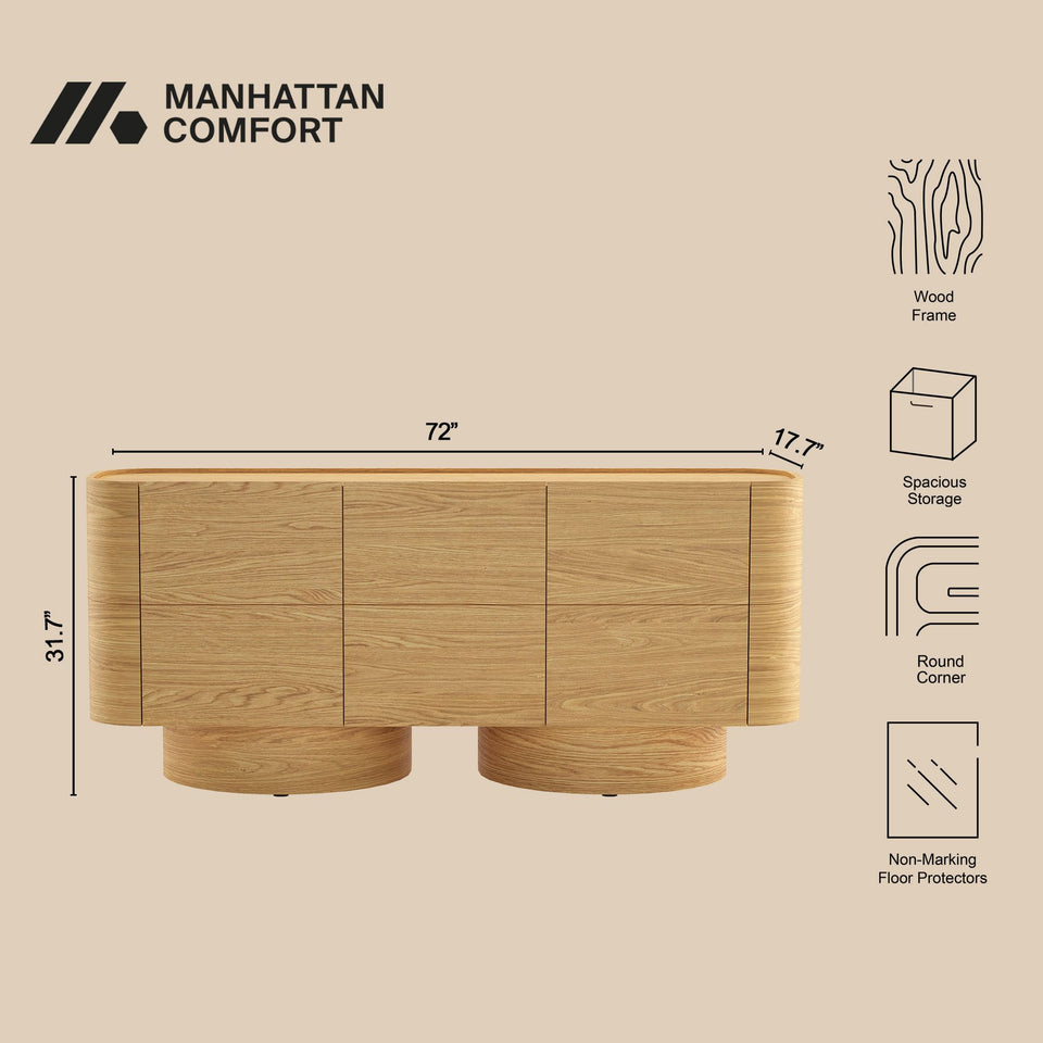 Solis 72" Solid Wood Sideboard in Natural (3-Door)