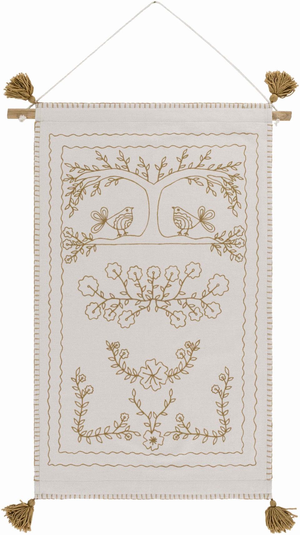 Schaffer Golden Embroidered Floral Wall Hanging