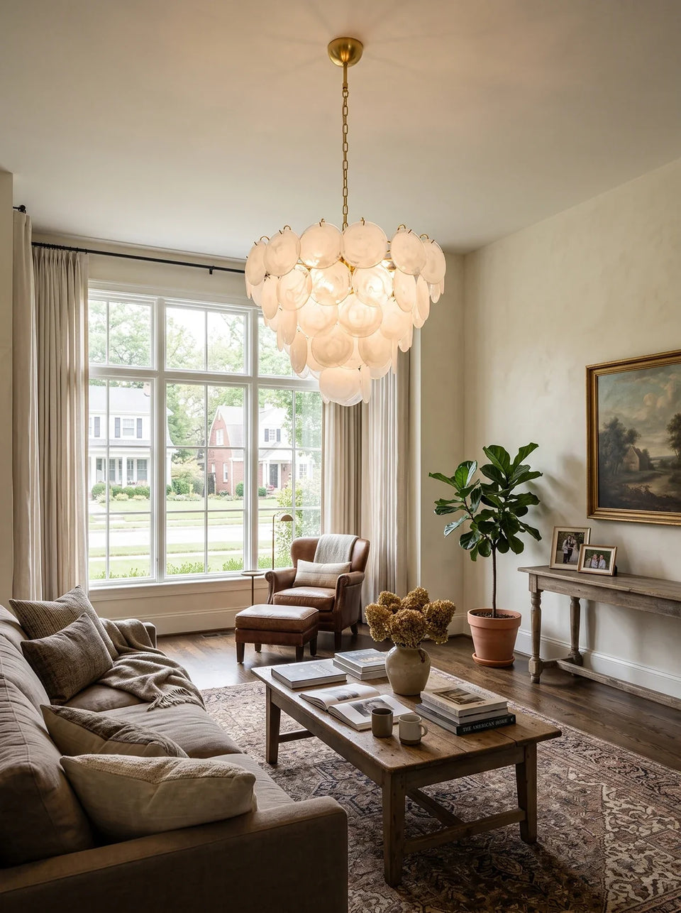 Selene White Swirl Disc Chandelier