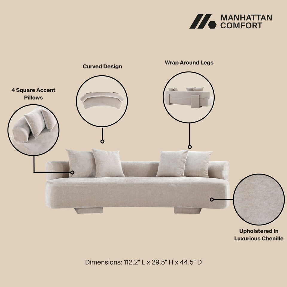 Verandah 112 inch Chenille Sofa in Beige