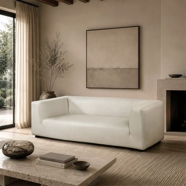 Lukas 89 inch Upholstered Sofa in Cream - lifestyle
