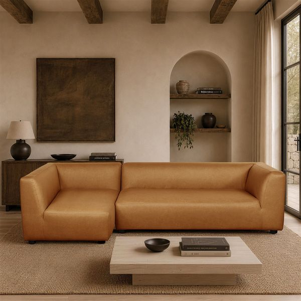 Lukas 118 inch Left-Facing Sectional Sofa in Camel - lifestyle