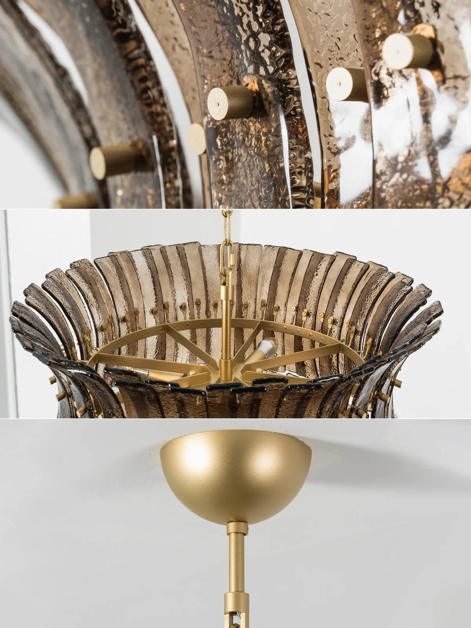 Smoke Gray Calyra Tiered Glass Chandelier