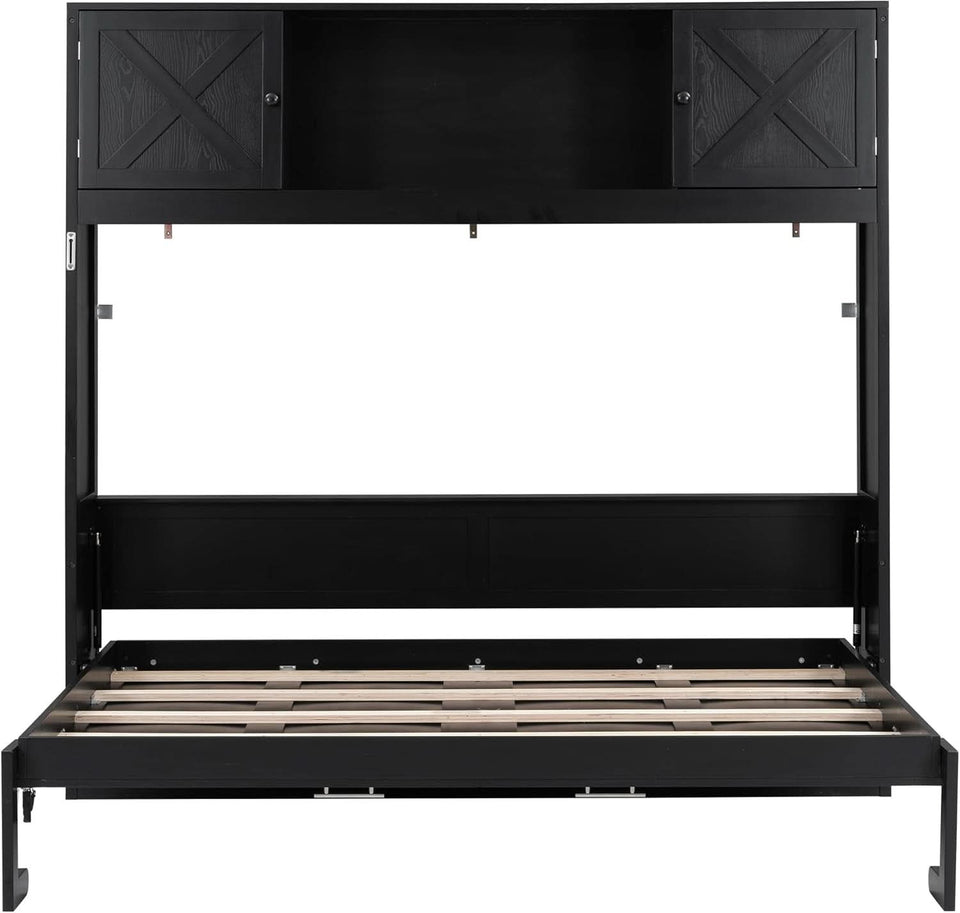 Full Size Murphy Cabinet Bed With Storage Shelf Black
