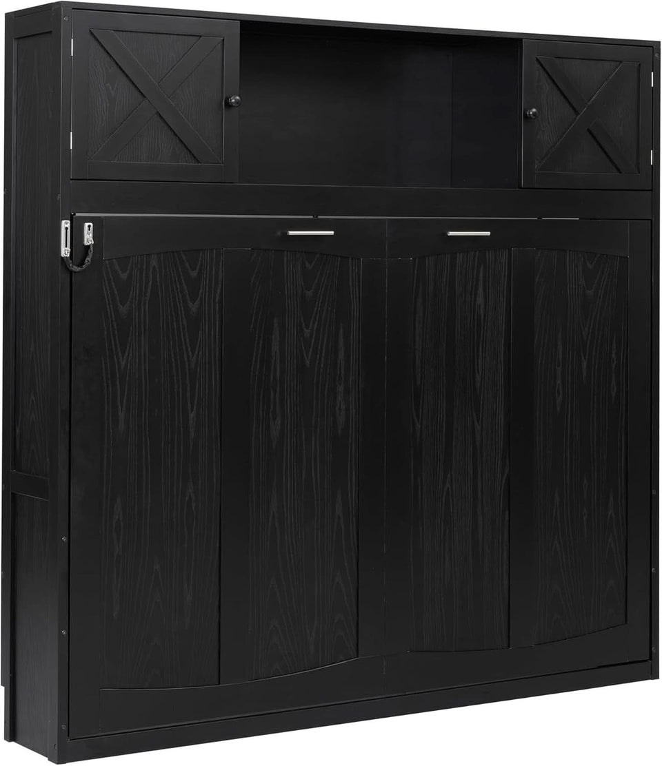 Full Size Murphy Cabinet Bed With Storage Shelf Black