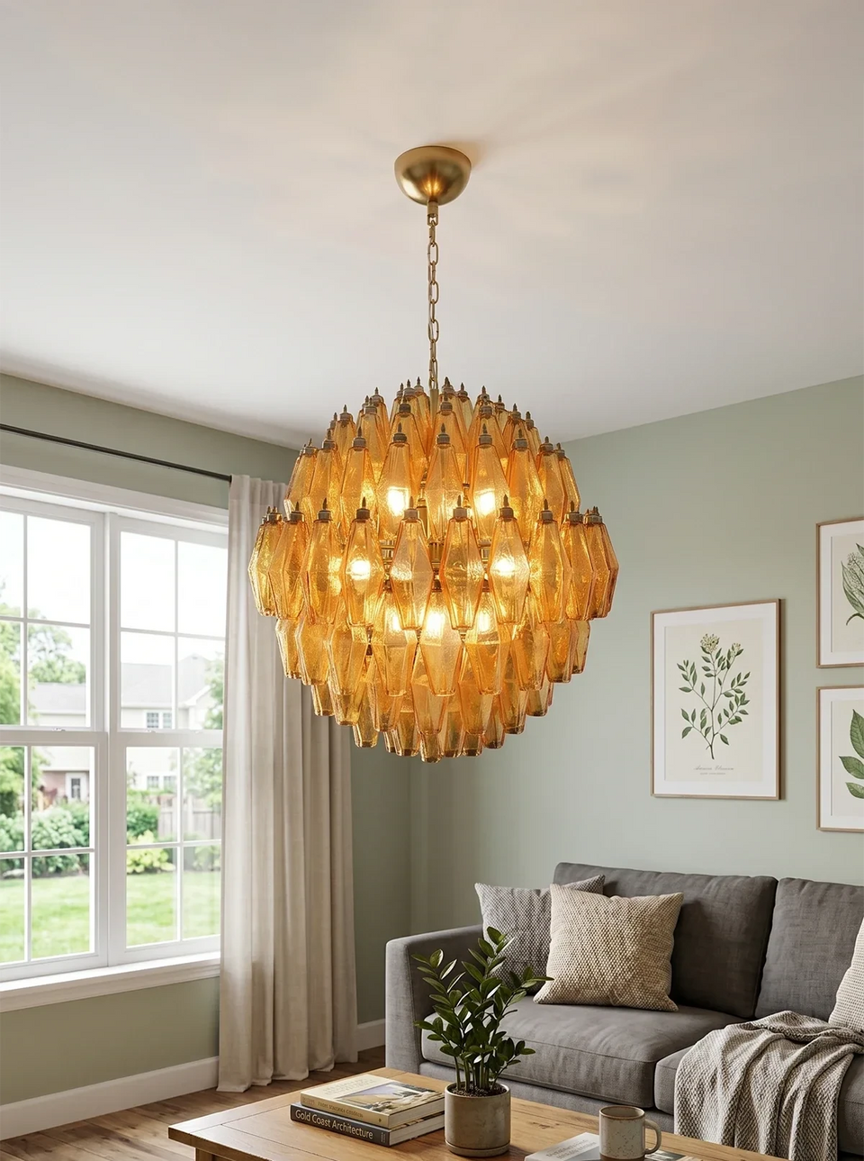 glass chandelier - side angle view