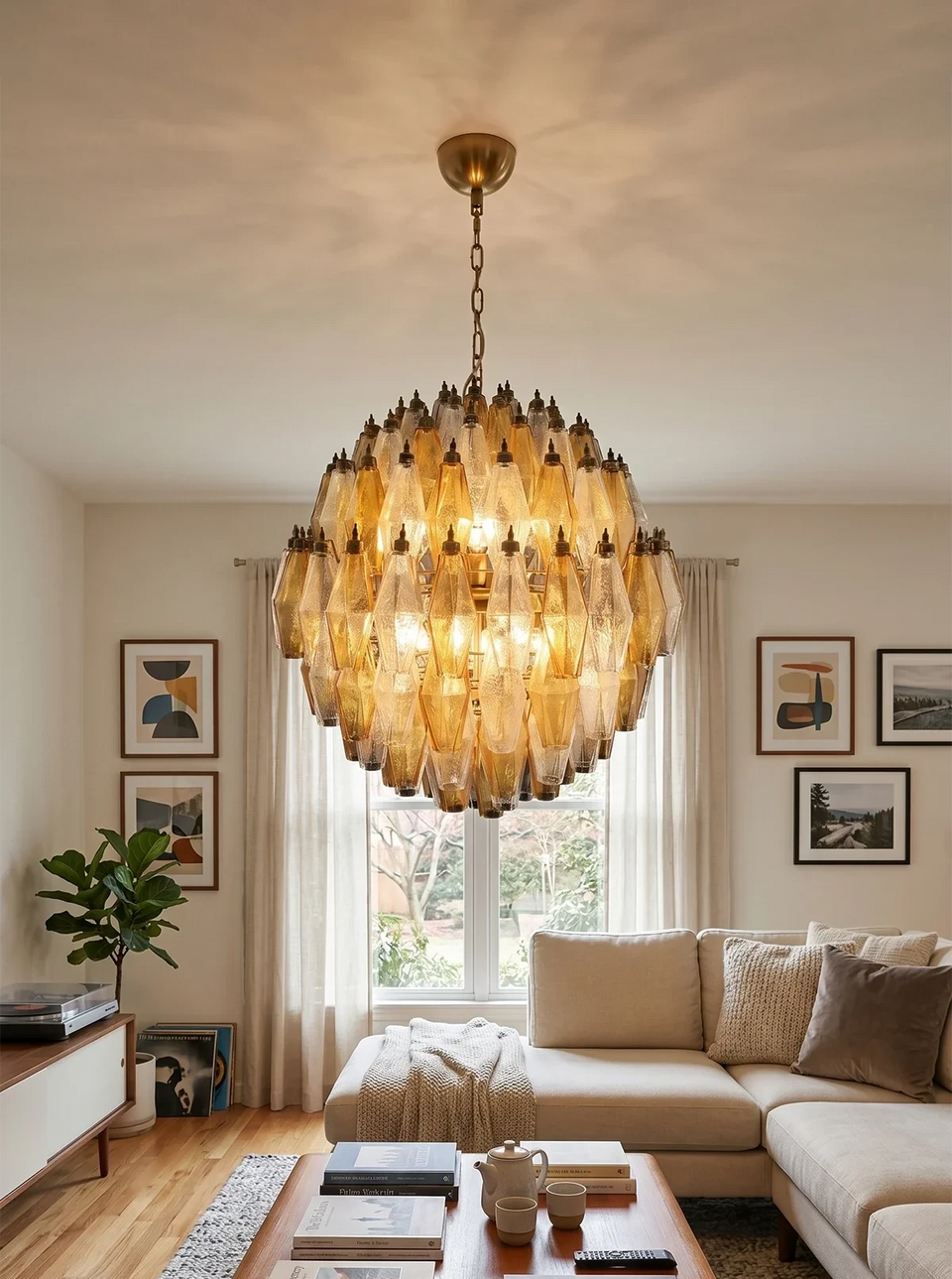 glass chandelier - side angle view
