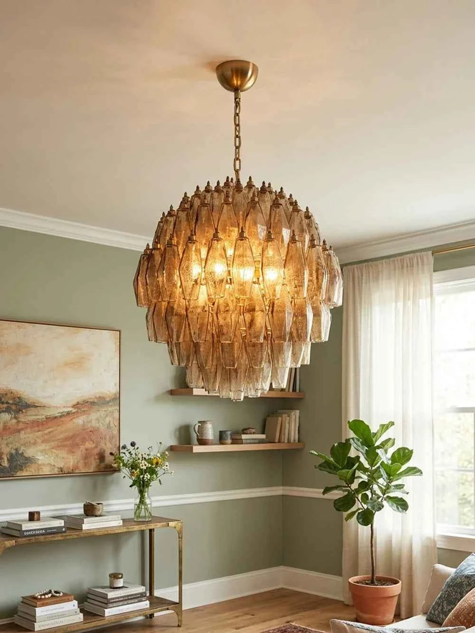 glass chandelier - side angle view
