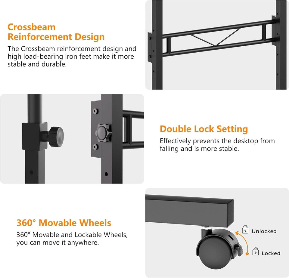 32 Inch Adjustable Standing Desk On Wheels For Home Office