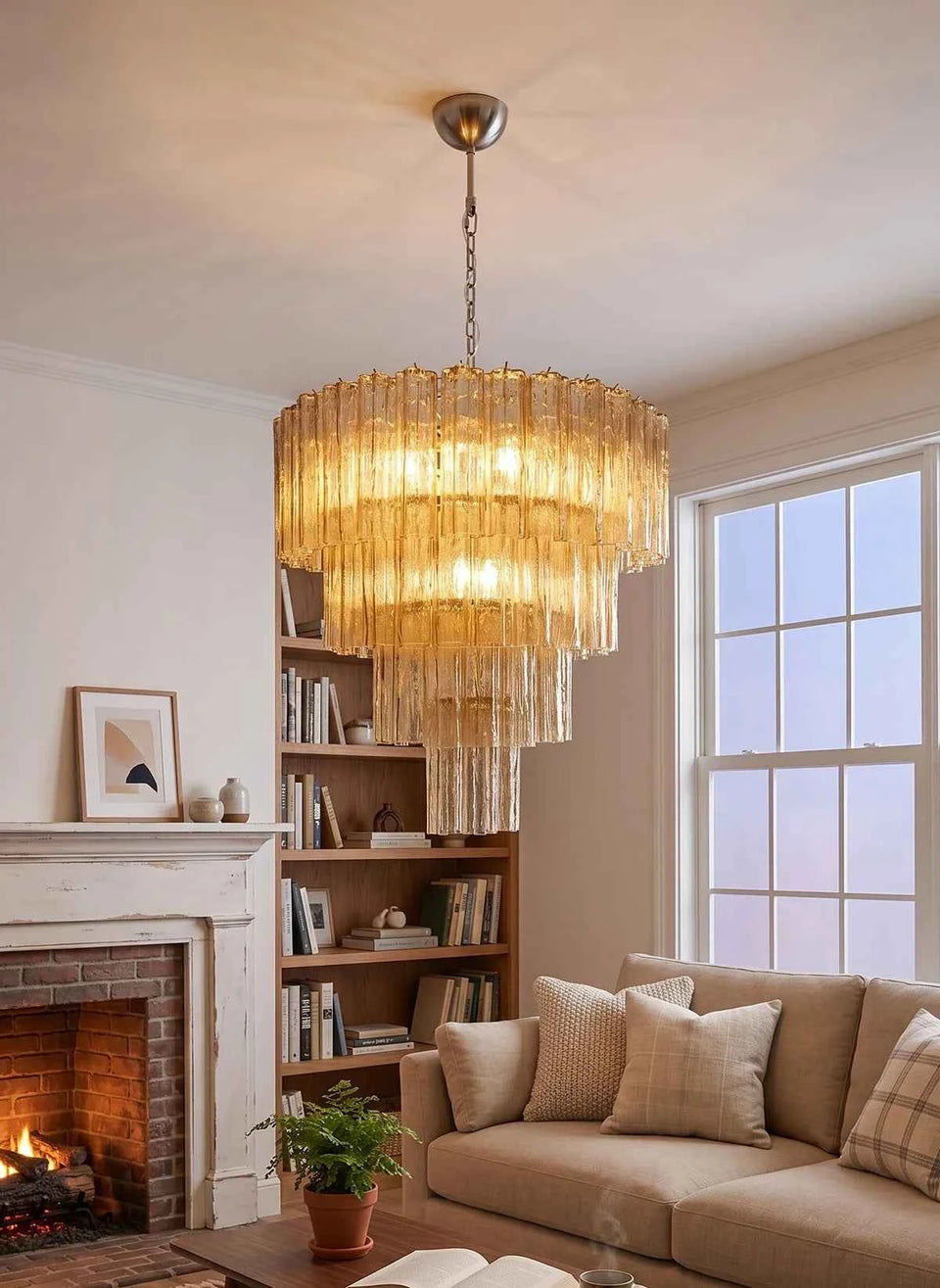 glass chandelier - side angle view
