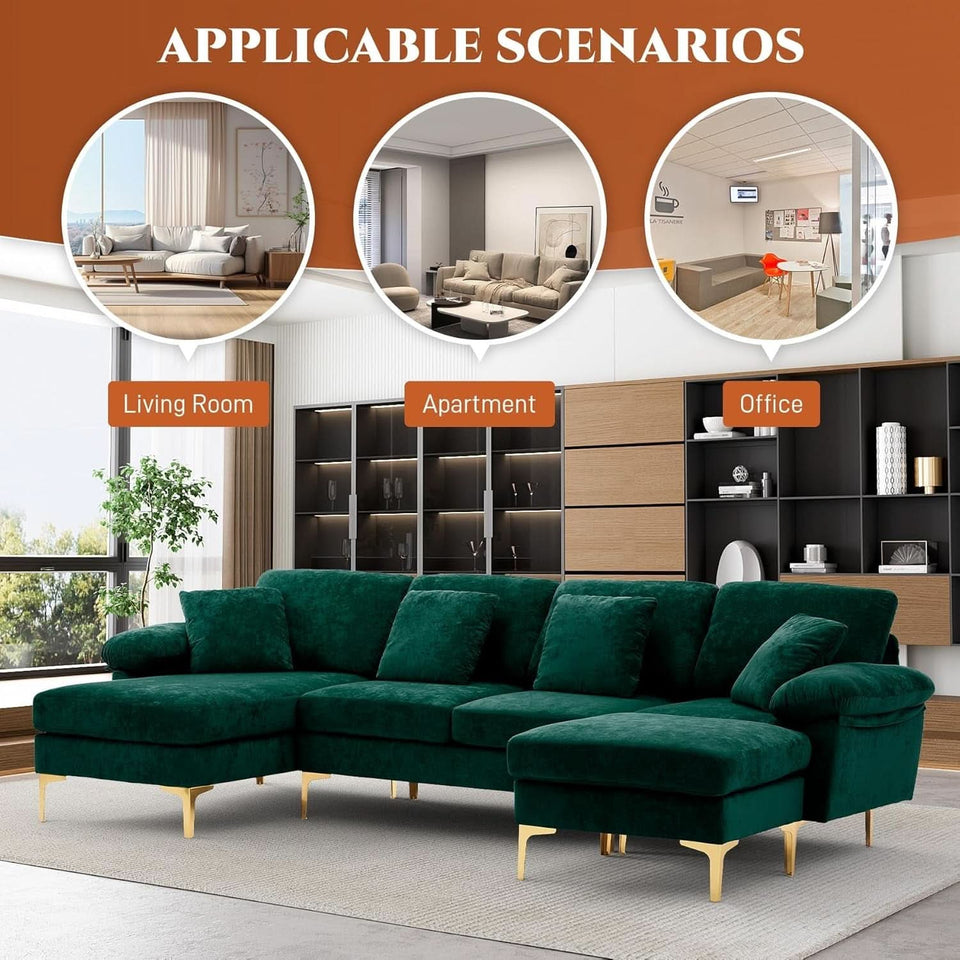 Stylish U Shaped Sectional Sofa Couch with Ottoman