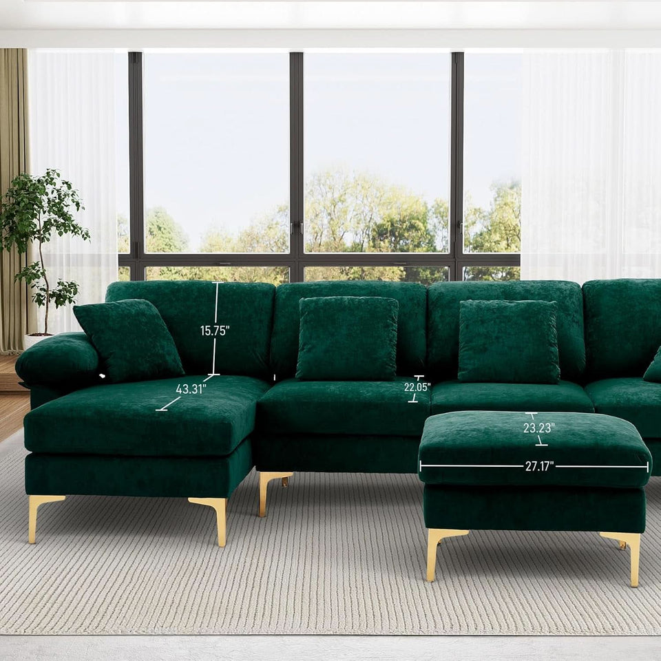 Stylish U Shaped Sectional Sofa Couch with Ottoman