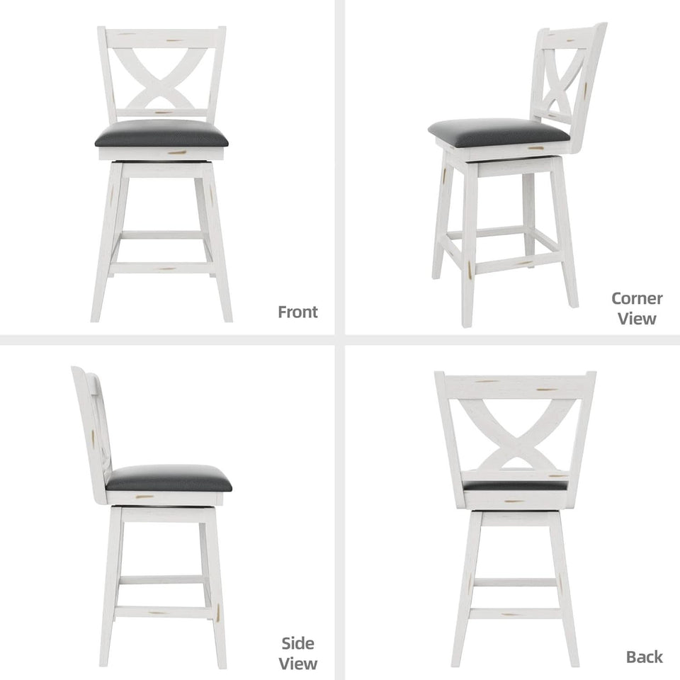 Antique White 24 Inch Swivel Bar Stools Set Of Two