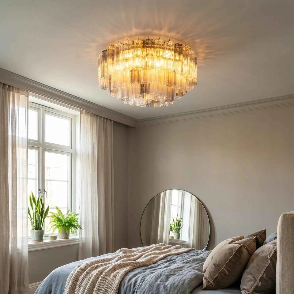Amber + Smoke Gray + Transparent glass ceiling light - side angle view