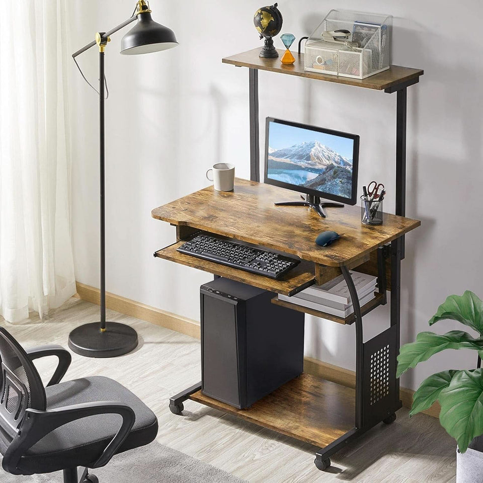 Three Tier Rolling Computer Desk with Keyboard Tray
