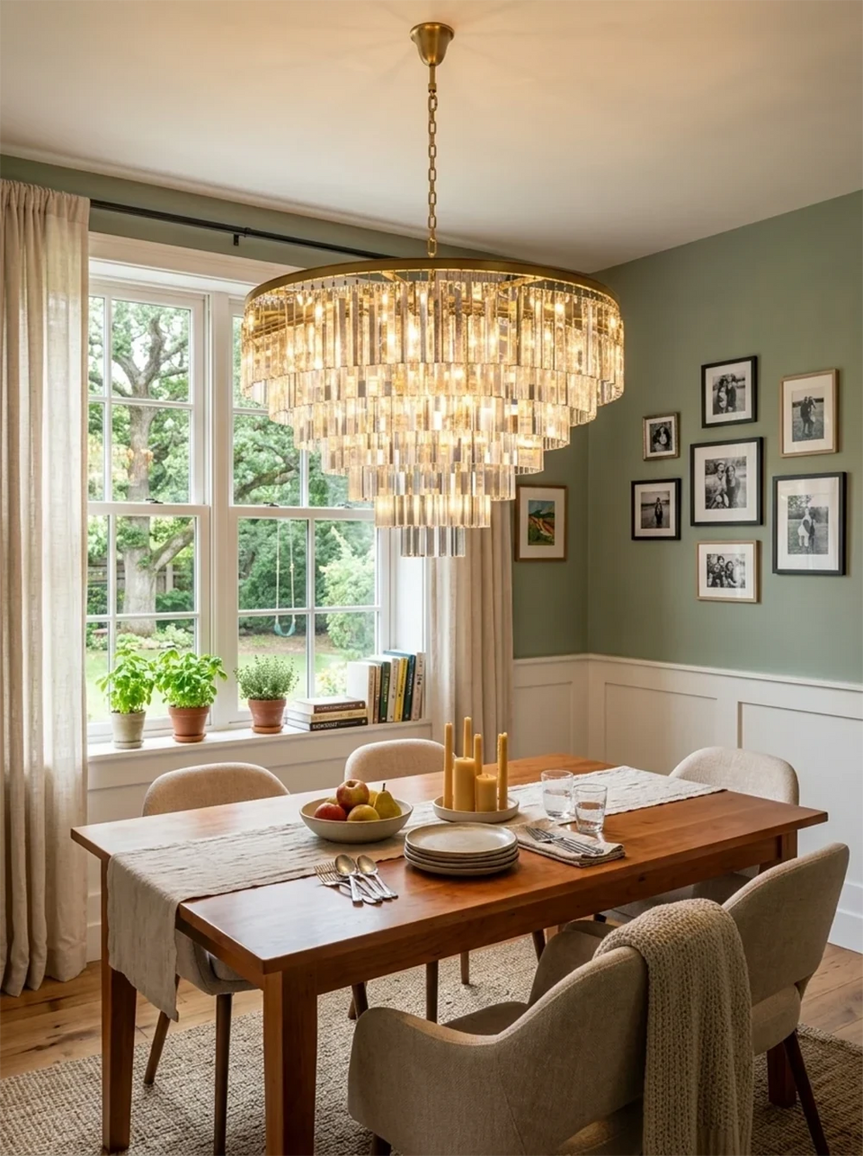brass chandelier - side angle view
