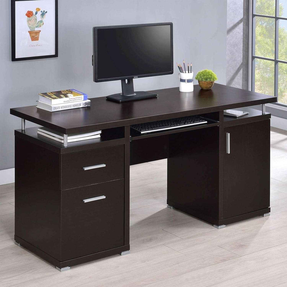 55 Inch Modern Wood Desk With 2 Drawers For Home Office