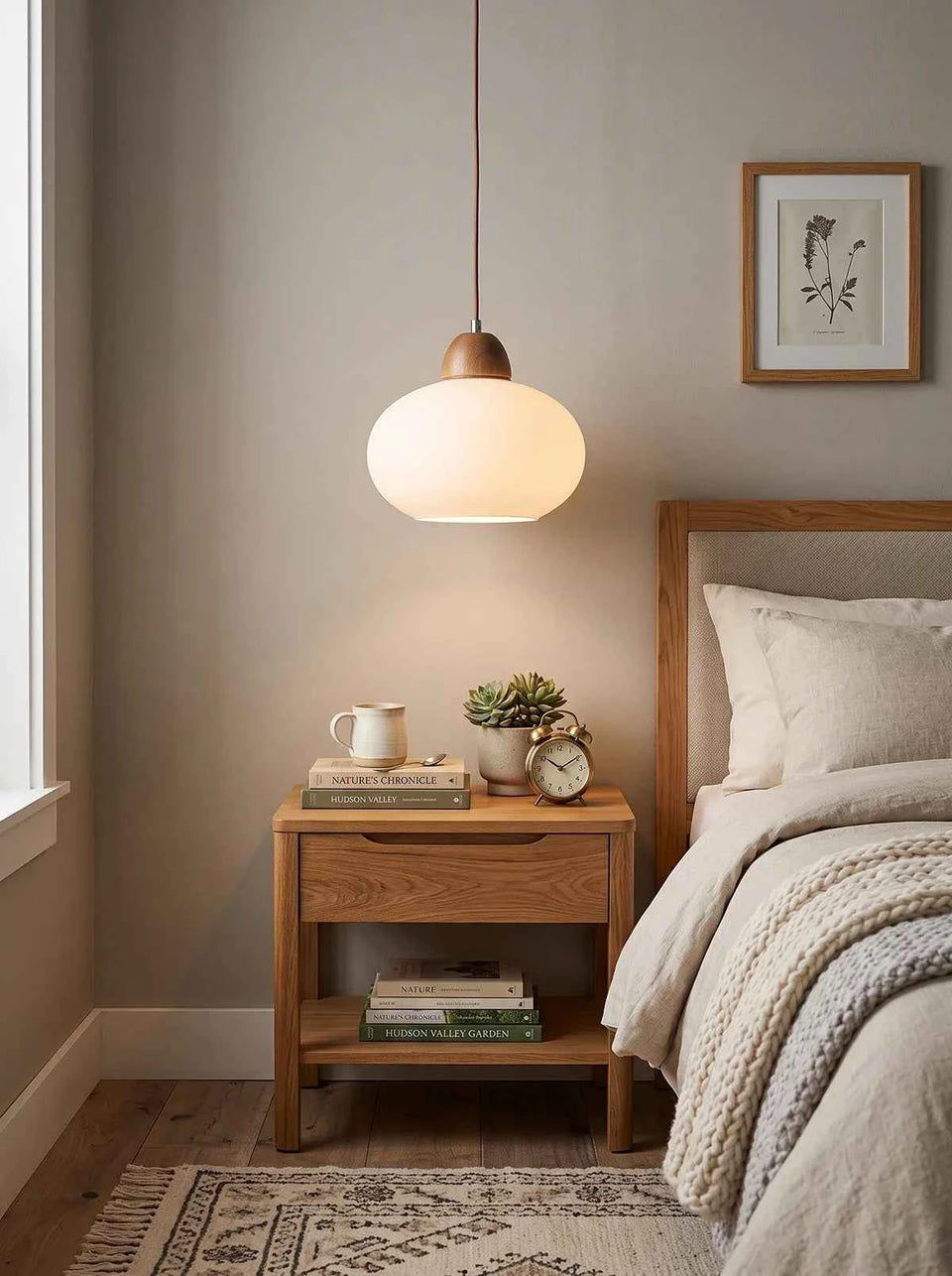 White glass pendant light - back view