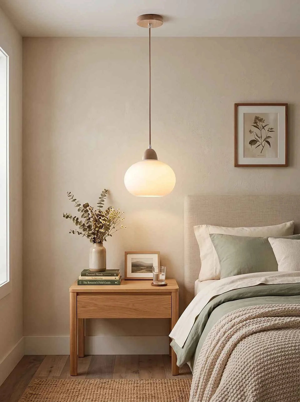 White glass pendant light - detail view