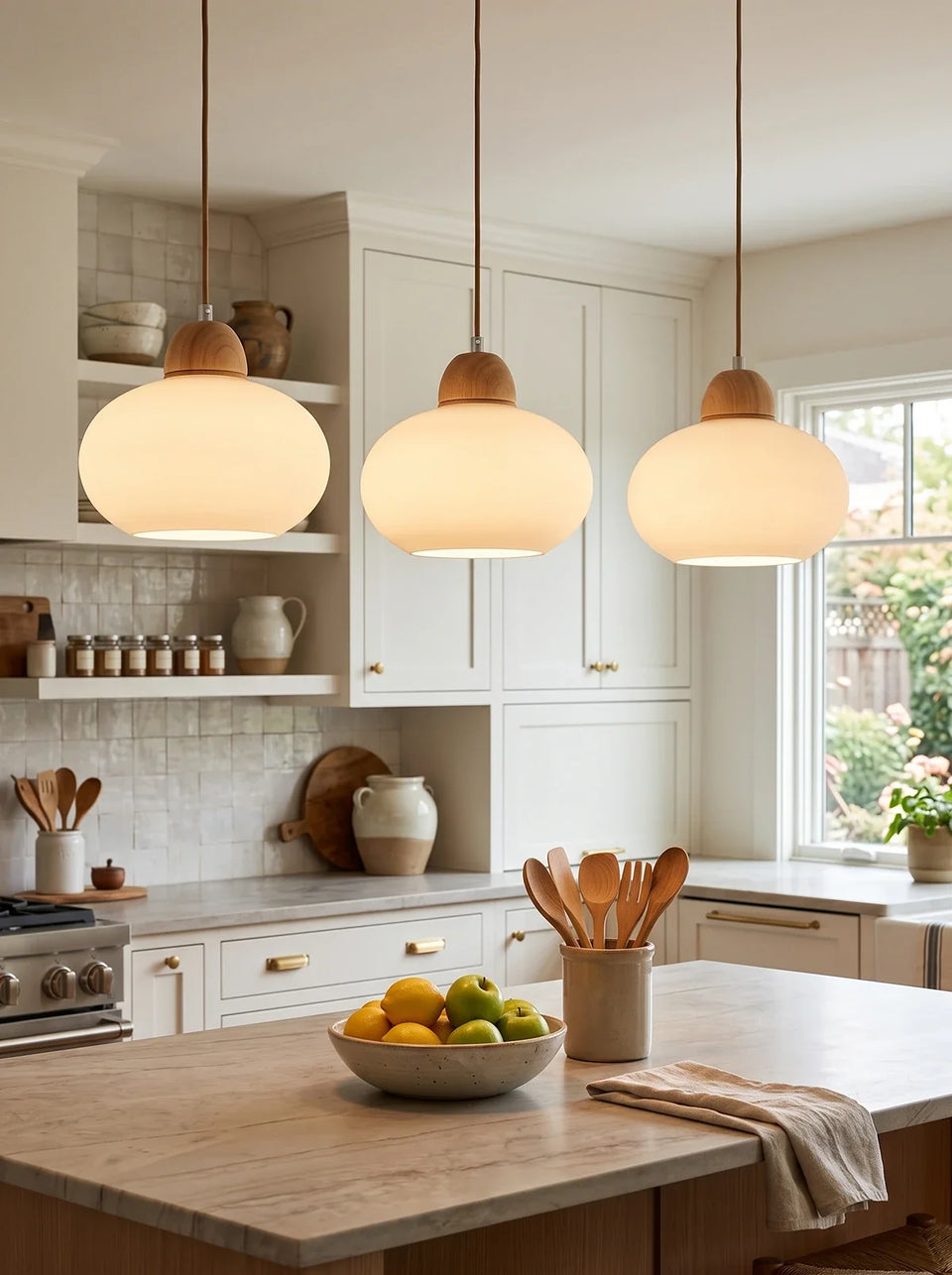 White glass pendant light - top view