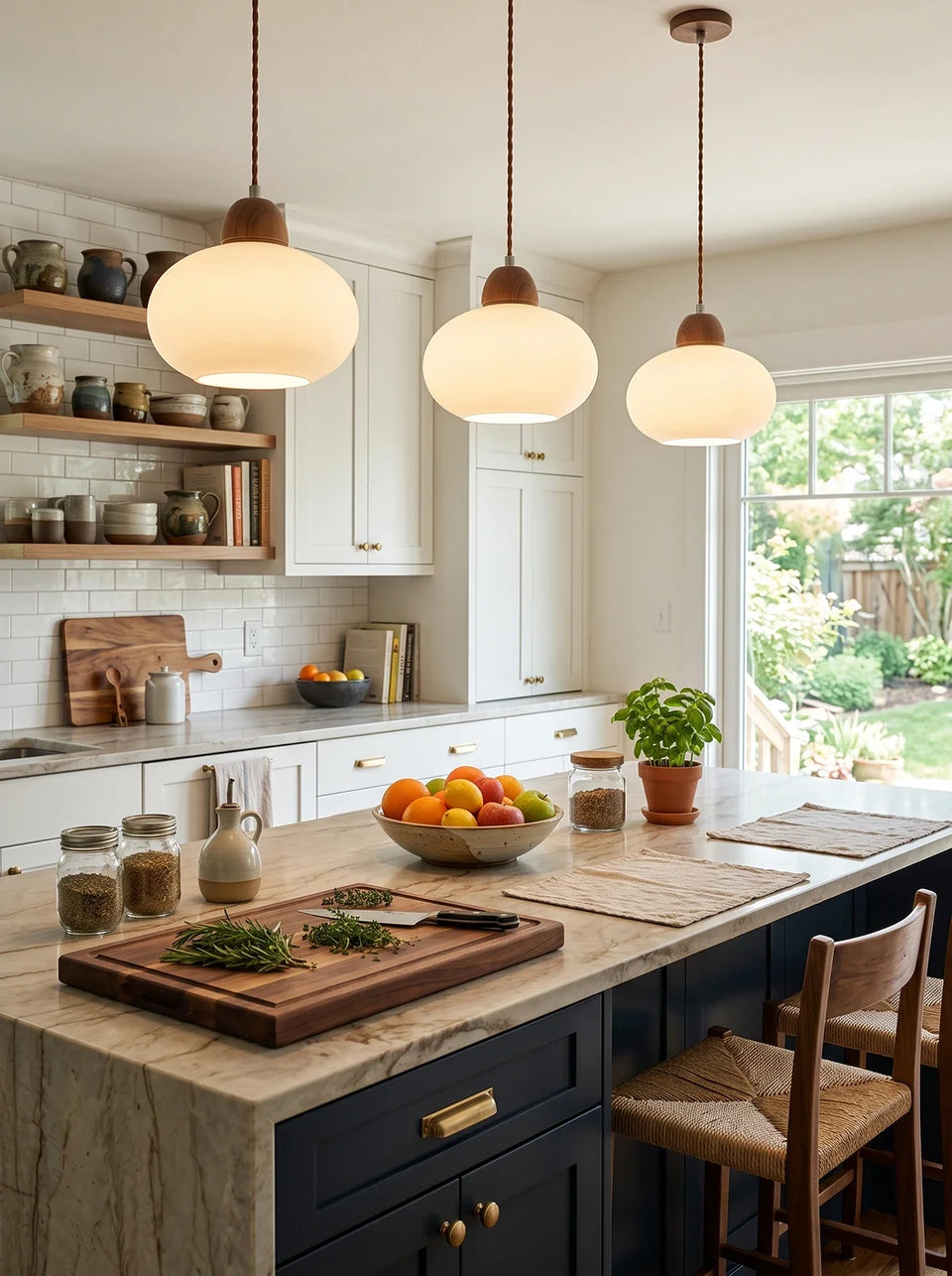 White glass pendant light - close-up detail