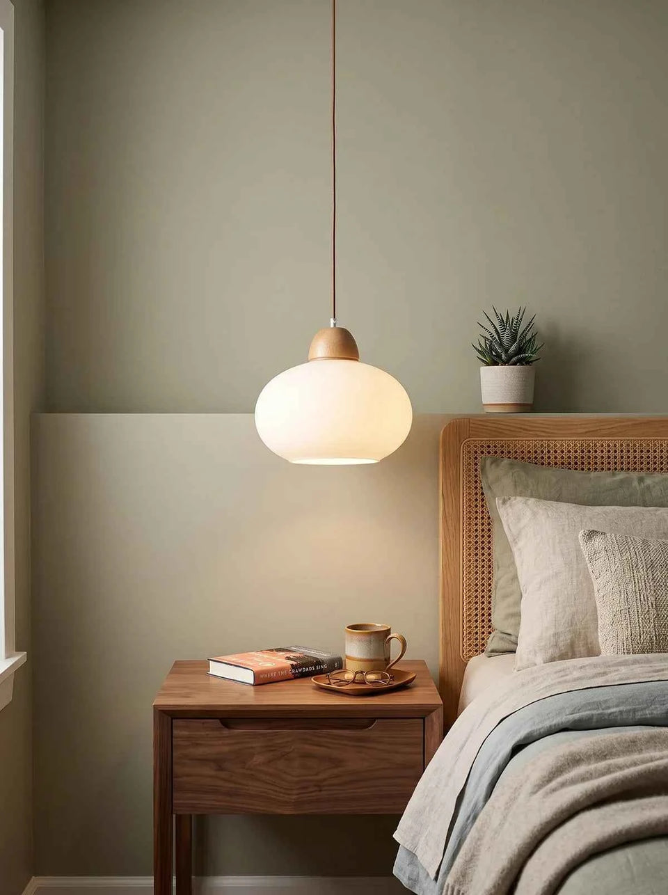 White glass pendant light - lifestyle setting