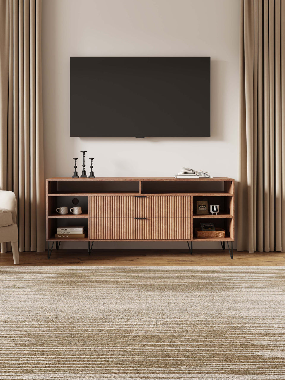 Dumbo 63" Fluted TV Stand in Golden Brown